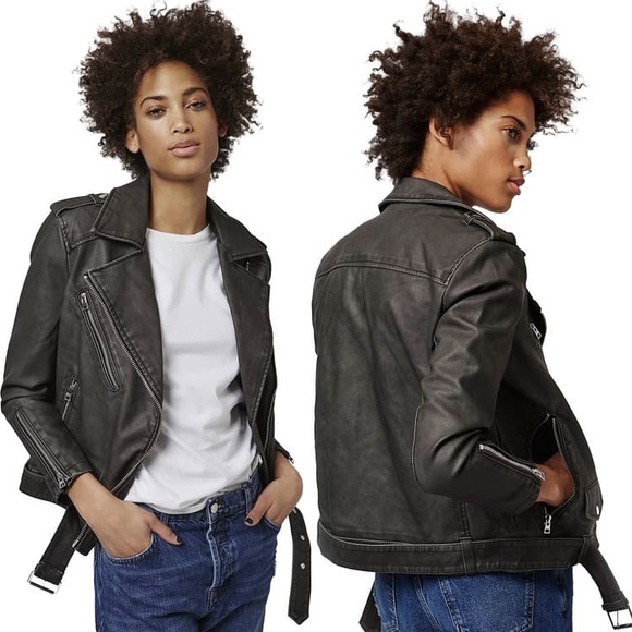 Topshop Jackets & Blazers - Topshop Mahoney Faux Leather Biker Jacket